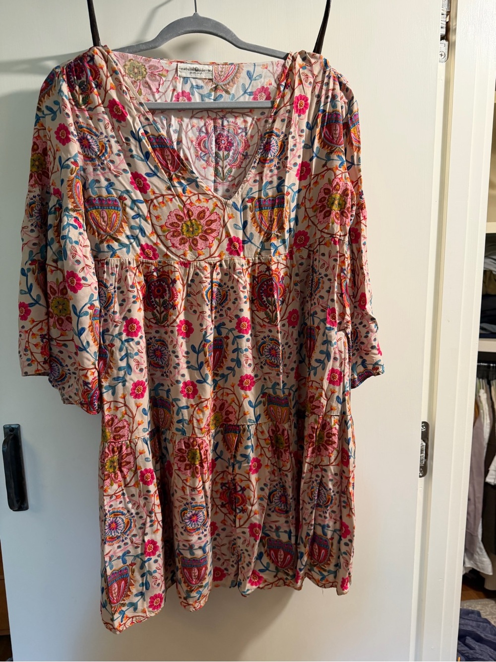 NATURAL LIFE Pink Multi Floral Tiered V-Neck Midi Dress